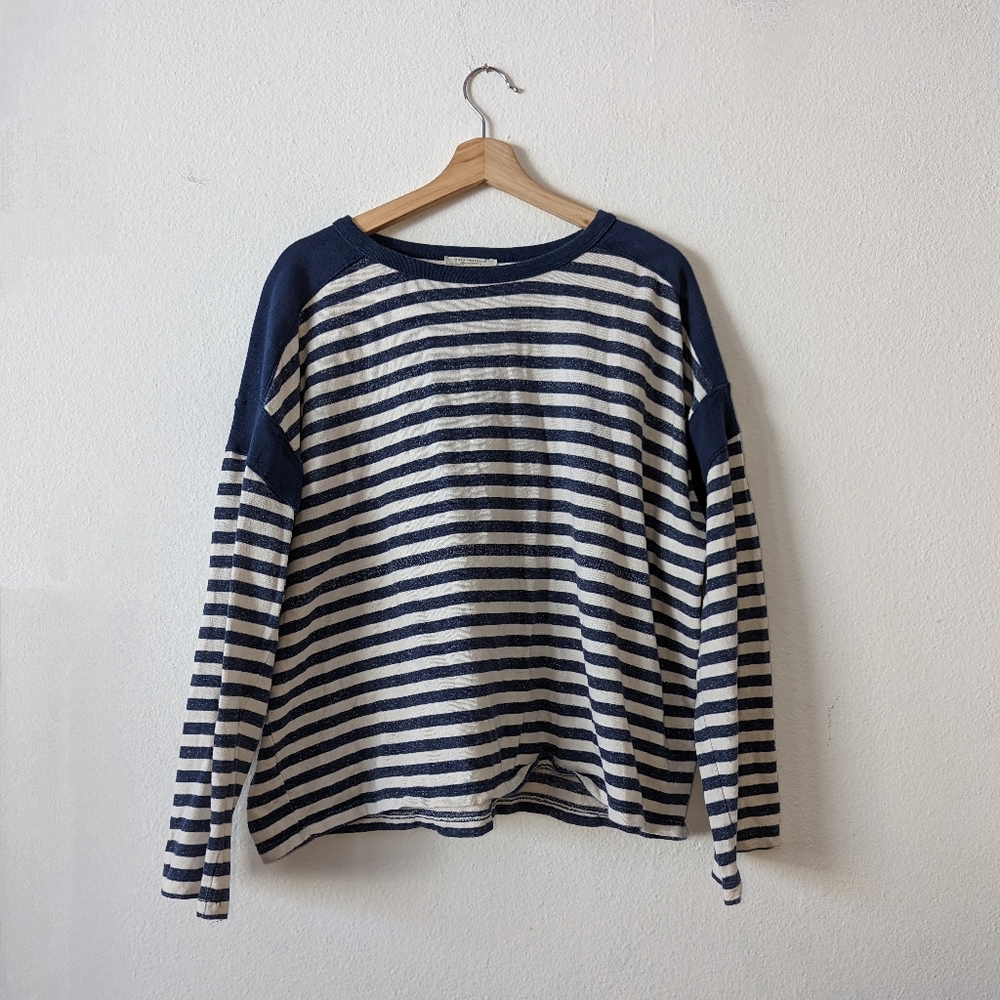 Zara Navy Blue Striped Wide Sleeve Sweatshirt